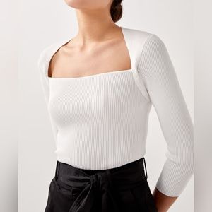 Love Bonito Astreed Square Neck Knit Top - White, XS